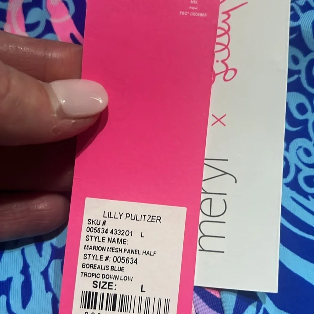 Lilly Pulitzer Luxletic Marion Mesh panel Half Zip Borealis blue tropic down low - Picture 8 of 11